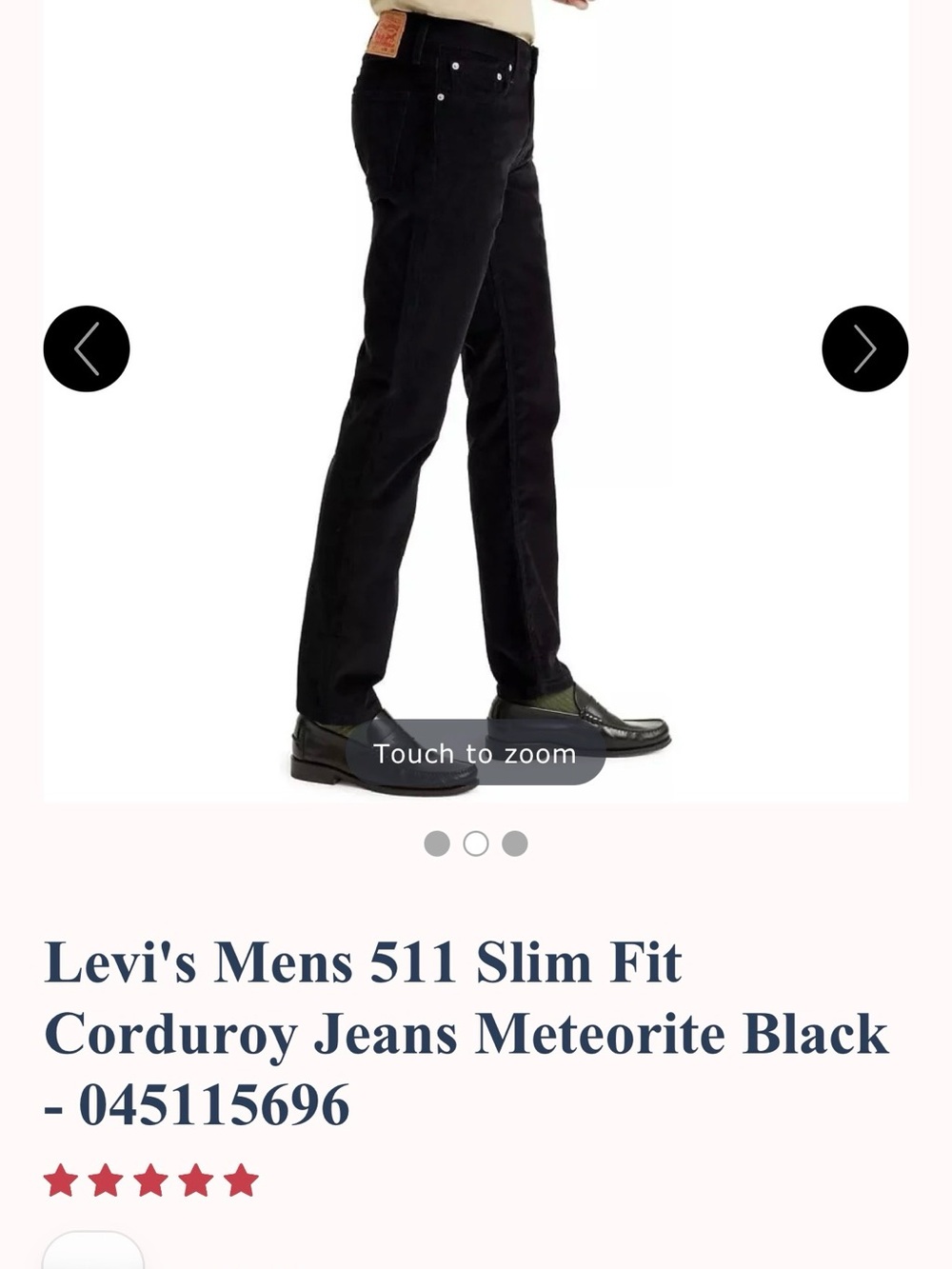 Levi's Men's Slim Corduroy Jeans in Black